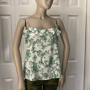 H&M White Green Ruffled Camisole Top